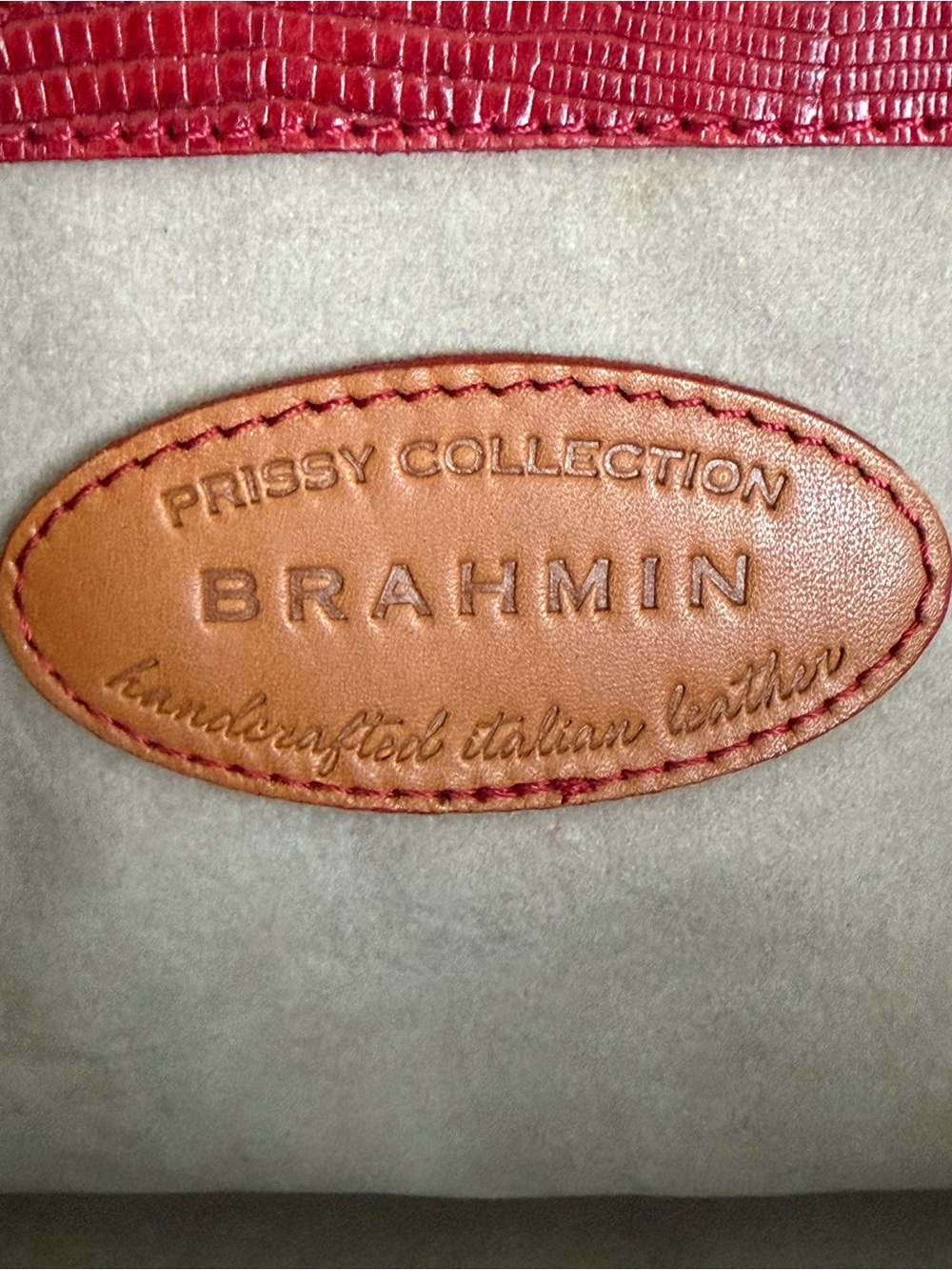 Vintage Brahmin Prissy Collection Vivian Satchel Red Croc Italian Leather Bag - Picture 3 of 15